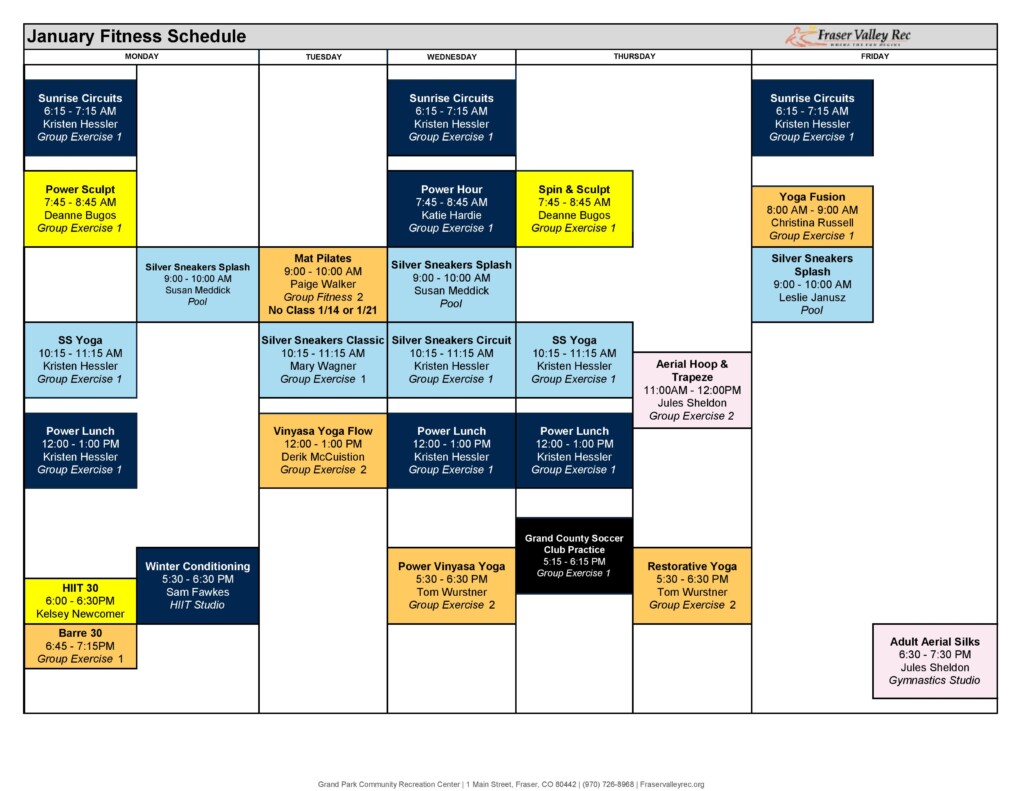 January 2025 Fitness Schedule